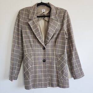 CAbi Plaid Tailored Blazer Jacket Neutral Check Career Chic